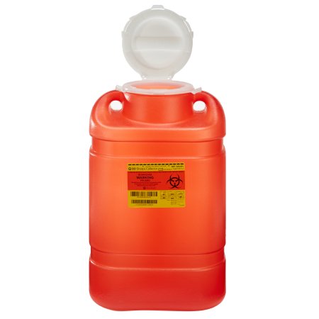 Sharps Container BD™ 18 H X 7-1/2 W X 10-1/2 D Inch 5 Gallon Red Base / White Lid Vertical Entry Hinged Snap On Lid (1/EA 8/CS) by BD  ID 305491